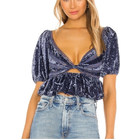 Free People | NWT Purple Wild Moon Yours Truly Velvet Lace Witchy Viscose Top M - Picture 4 of 9